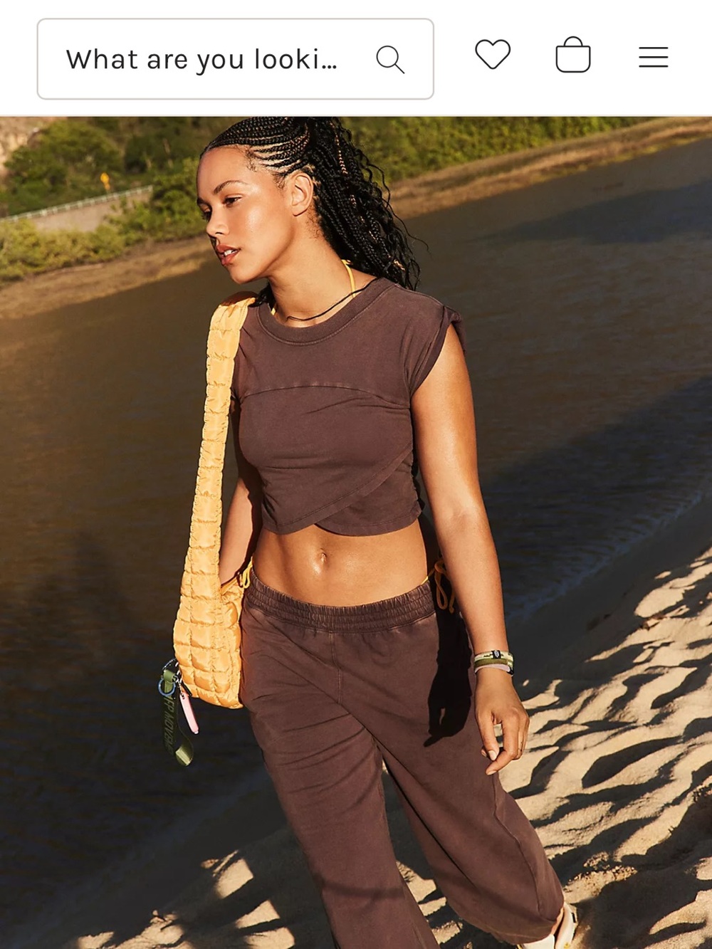 Free People Brown Cropped Tee and Joggers Set